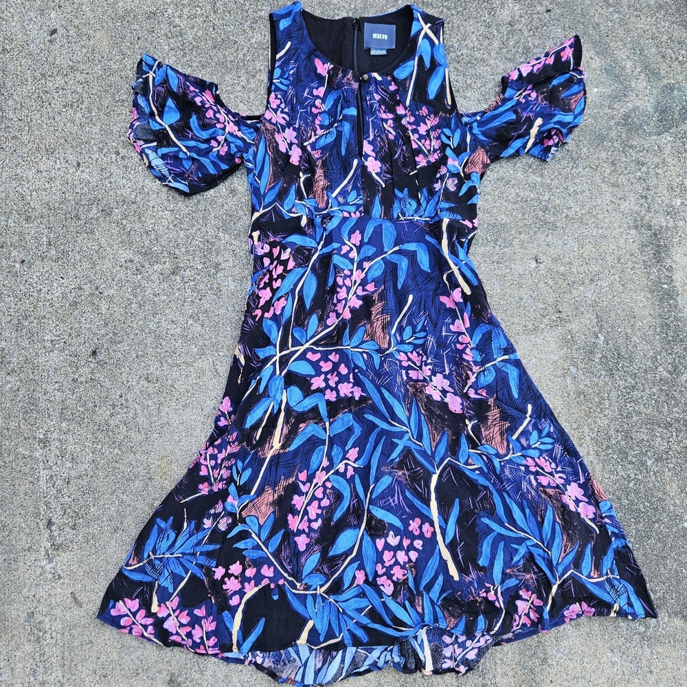 Maeve Dress Womens 2 Navy Blue Purp Floral Off Shoulder Sleeveless Boho Lined 2p